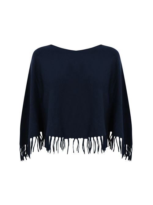 Poncho con frange in misto viscosa blu NO SECRETS | 243NS227BLUNOTTE